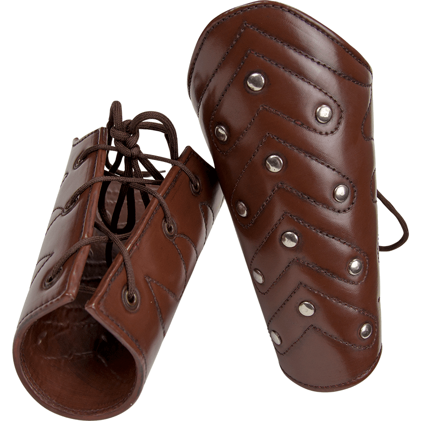 Brown Studded Leather Bracers - HW-700169 - LARP Distribution