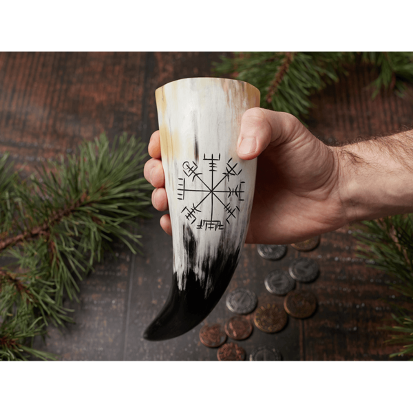 Vegvisir Viking Drinking Horn