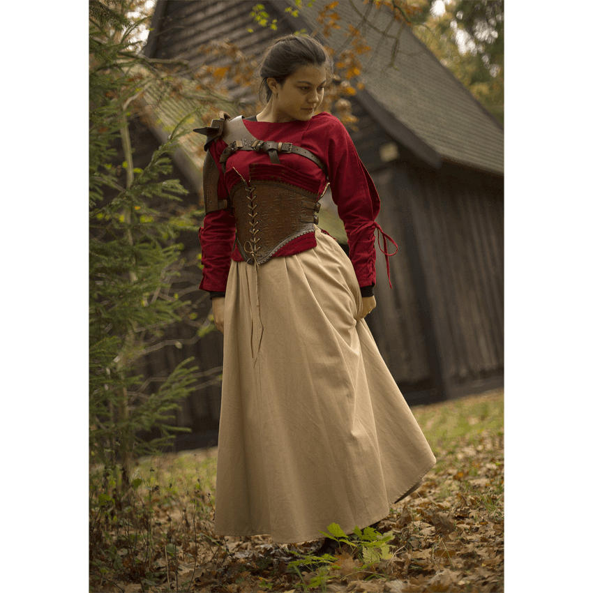 Margot Corset - Brown/Red - LARP Leather Body Armour - LARP Bodice