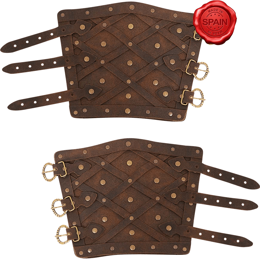 Brown Studded Leather Bracers - HW-700169 - LARP Distribution