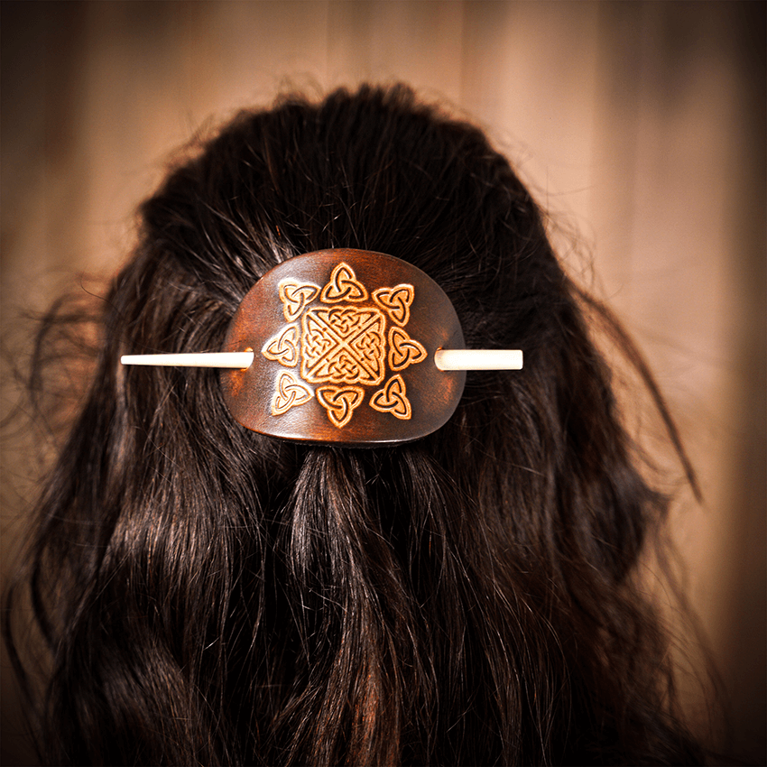 Solveig Viking Leather Hair Barrette - Brown