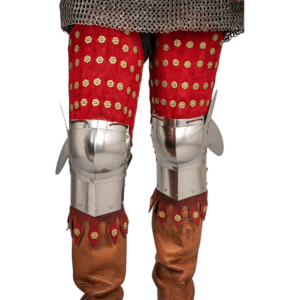 Steel and Suede Splinted Leg Armor - Red