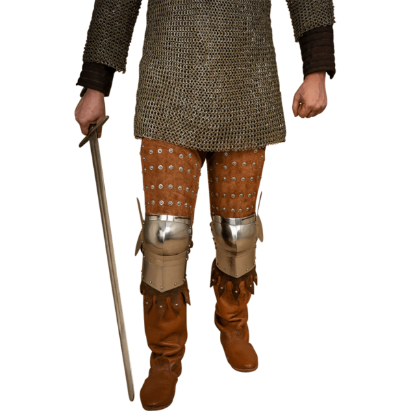 Steel and Suede Splinted Leg Armor - Brown