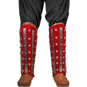 Steel and Suede Noble Splinted Greaves - Red