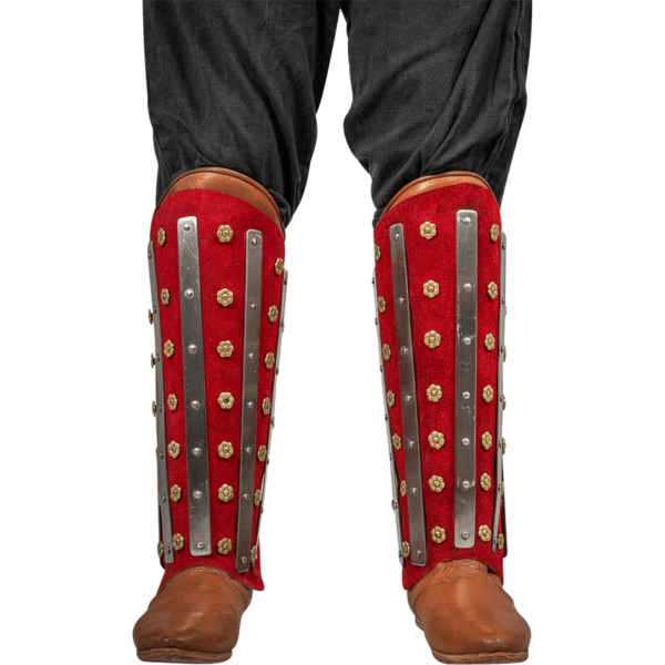 Steel and Suede Noble Splinted Greaves - Red