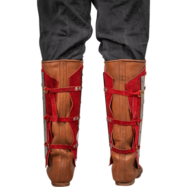 Steel and Suede Noble Splinted Greaves - Red