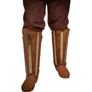 Steel and Suede Splinted Greaves - Brown