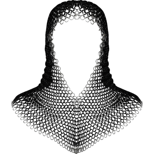 Silver Trim Blackened Steel Chainmail Coif