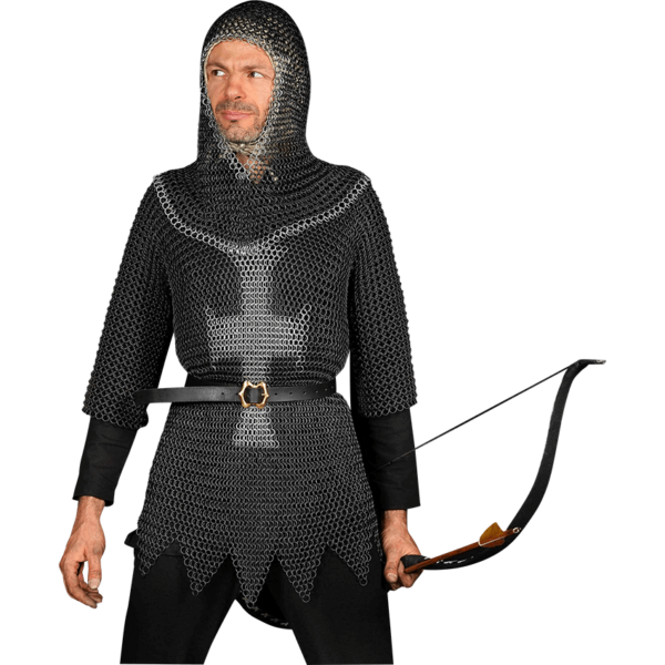 Silver Trim Blackened Steel Chainmail Coif