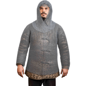 Butted Chainmail Haubergeon and Coif Chainmail Set - Zinc Polished