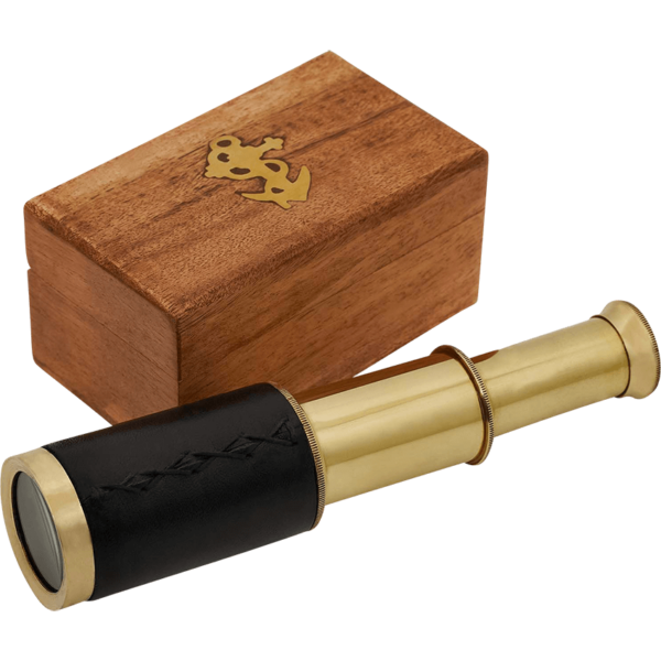 Pirate's Mini Brass Telescope with Wooden Box