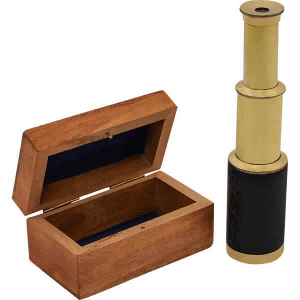 Pirate's Mini Brass Telescope with Wooden Box