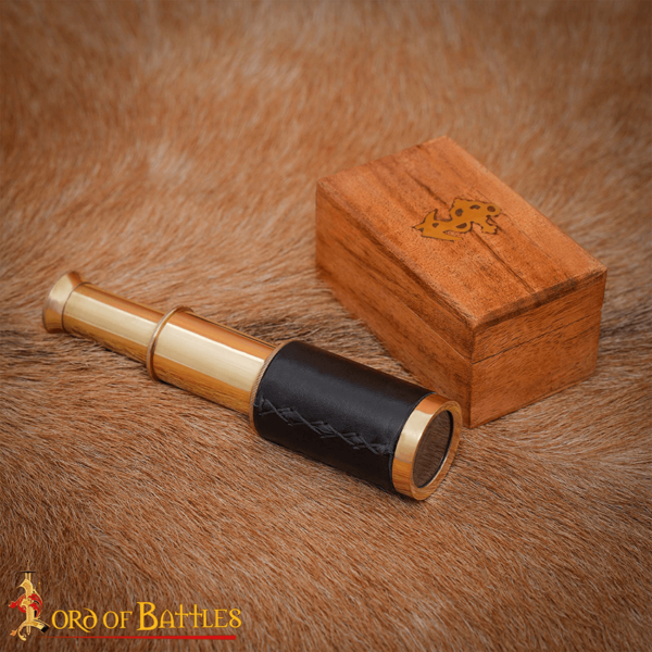 Pirate's Mini Brass Telescope with Wooden Box