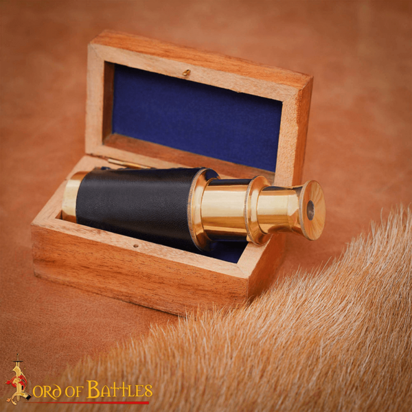 Pirate's Mini Brass Telescope with Wooden Box