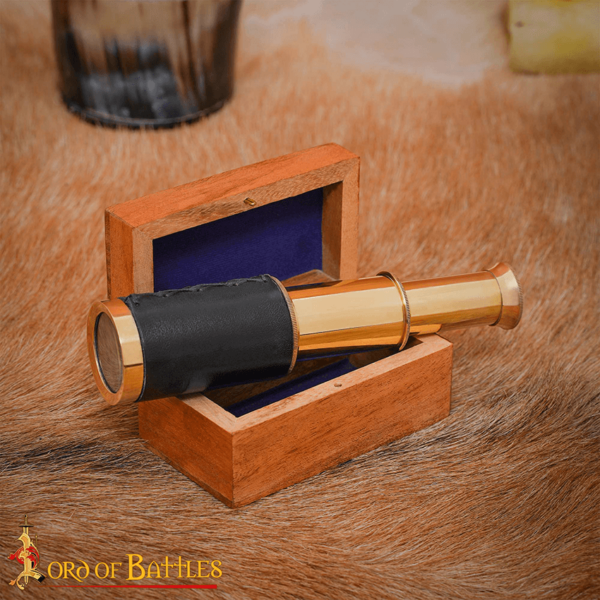 Pirate's Mini Brass Telescope with Wooden Box