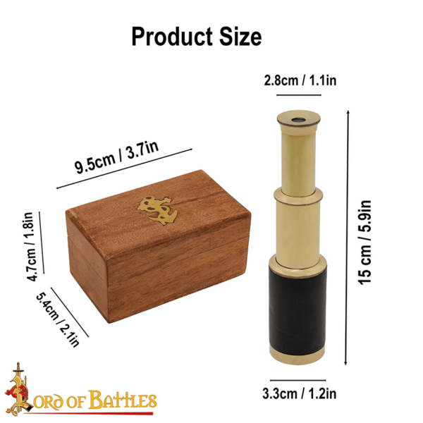 Pirate's Mini Brass Telescope with Wooden Box